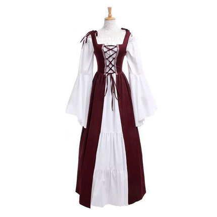 Halloween Costume Amazon Explosions European And American Square Collar Bundle Waist Medieval Renaissance Retro Dress