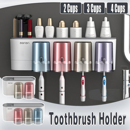 Bathroom Wall Mounted Toothbrush Holder Toothpaste Stand Storage Rack With Cup - Aimall