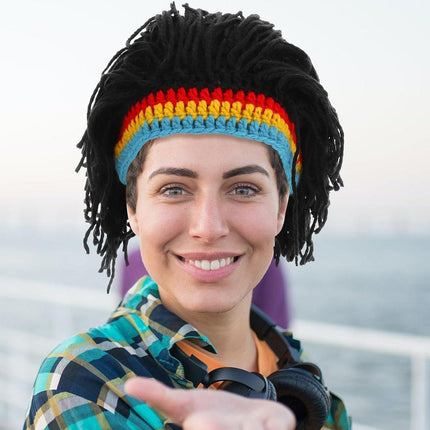 Quirky Warm Knitted Wig Hat Hip Hop Wool Cap for Men and Women with Braided