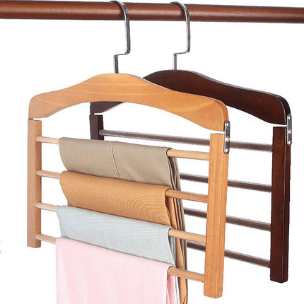 Multi Tier Wooden Trouser Rack Household Towel Rack Space Saving Pants Hanger