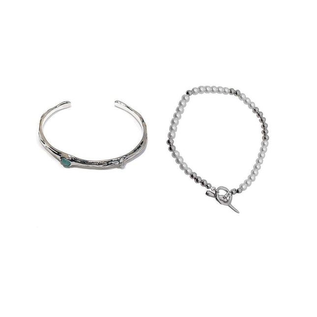 2PCS Luxury OT Buckle Bracelet Set Fashion Jewelry Women High-grade Design
