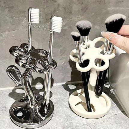 6 Slots Ceramic Toothbrush Holder Flower Shaped Makeup Brush Bathroom Shelf