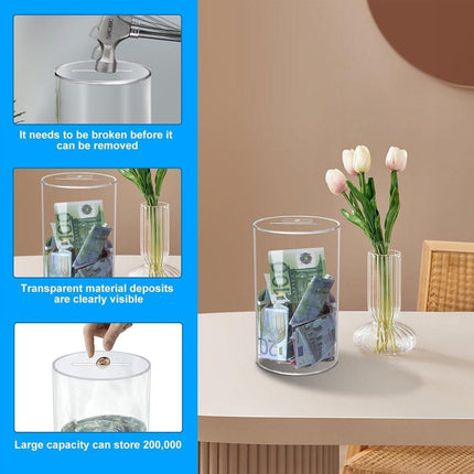 Acrylic Transparent Piggy Bank Savings Box Unbreakable Money Coin Storage Bank