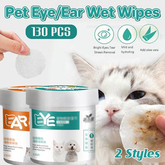 130pcs Wipes Wet Pet Eye/Ear Dog Cat Tear Stain Remover Cleaning Paper Wipes - Aimall