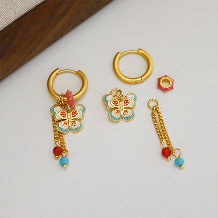 New Chinese Style Butterfly Earrings Fringe Colourful Simple Design Jewelry