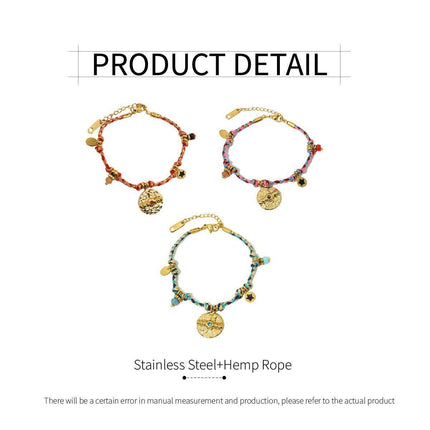 Boho Bracelet Set Women Natural Stone Woven Retro Style Adjustable Layered