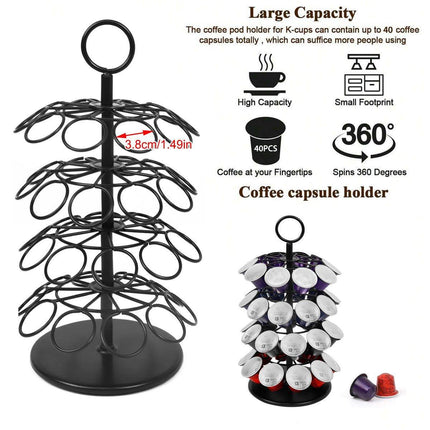 Coffee Capsule Organizer 360 Degree Rotating Holder Rack for 40 Pods Storage