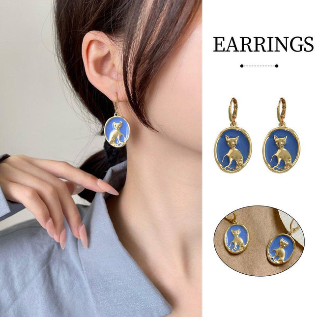 Oval Cat Earrings for Women Sweet Fashion Ear Buckle High Sense Jewelry Gift