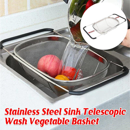 Stainless Steel Dishwashing Basket Telescopic Fruit Drain Basket Kitchen Shelf