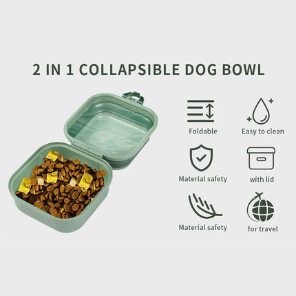 2 in 1 Outdoor Portable Pet Dog and Cat Food Water Bowl for Travel and Hiking