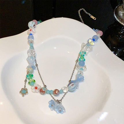 Elegant Blue Flower Pendant Necklace Women Girls Boho Chic Fashion Jewelry