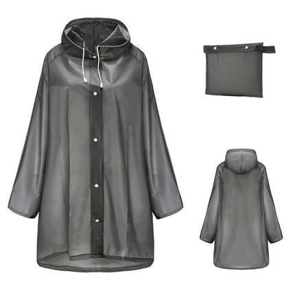 Gray Transparent Unisex Raincoat Lightweight Waterproof Poncho Hooded Jacket