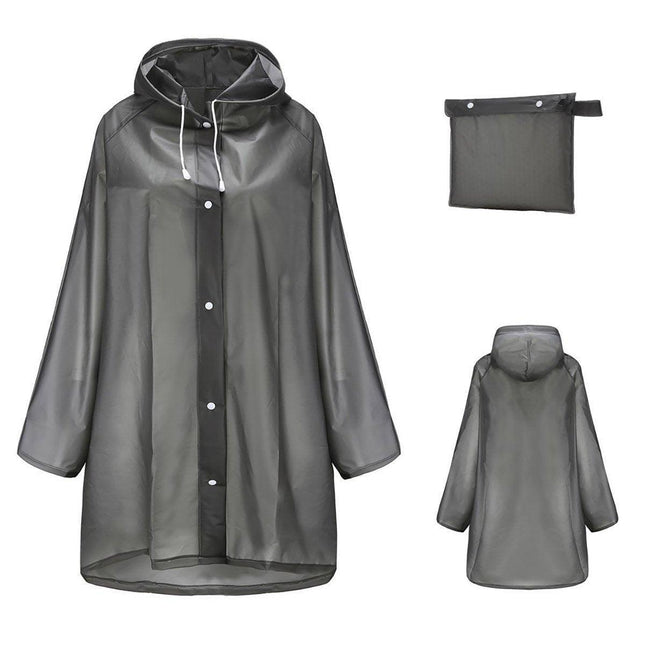 Gray Transparent Unisex Raincoat Lightweight Waterproof Poncho Hooded Jacket