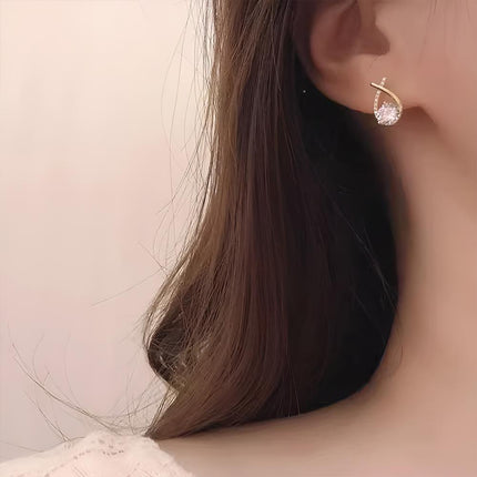 Gold Zircon Crossed Stud Earrings Elegant Simple Earrings For Women Fashion - Aimall