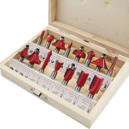 15X 1/2 1/4 inch Router Bits Set Woodworking Tool Cutter Shank Tungsten Carbide - Aimall