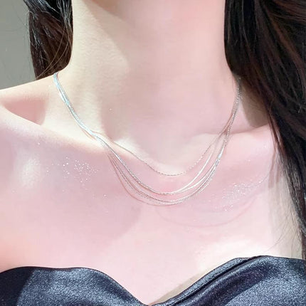 Versatile 5 Layered Chain Necklace Stylish Jewelry Accessory Collarbone Choker - Aimall