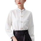 Chinese Style Women Autumn Standing Collar White Shirt Fashion Inner Tops