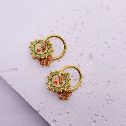 Women Fashion Retro Colorful Oil Drop Butterfly Earring High-end Luxury Simple