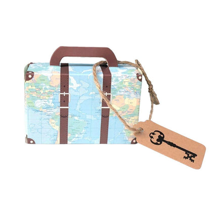 50PCS Vintage Travel Map Candy Boxes Gift Packaging Retro Luggage Design Party
