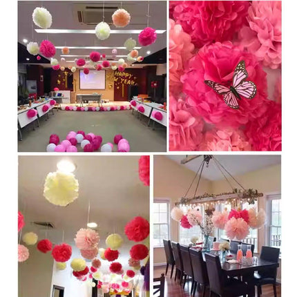 18PCS Pink Spiral Hanging Paper Flower Balls Birthday Party Decoration