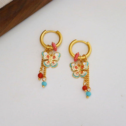 New Chinese Style Butterfly Earrings Fringe Colourful Simple Design Jewelry