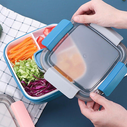 Blue Double Layer Salad Box Bento Box Lunch Box with Compartments for Food