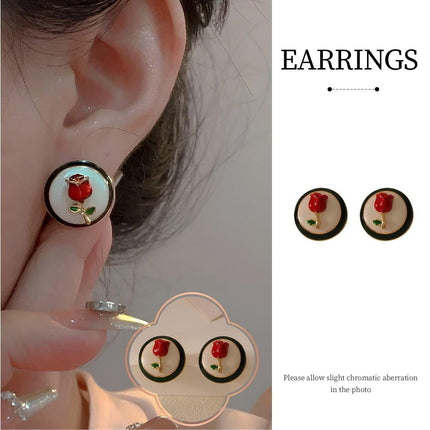 Vintage Rose Flower Stud Earrings for Women Elegant Floral Earrings Jewelry Gift