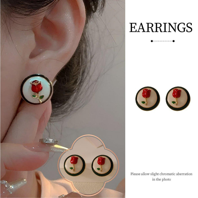 Vintage Rose Flower Stud Earrings for Women Elegant Floral Earrings Jewelry Gift