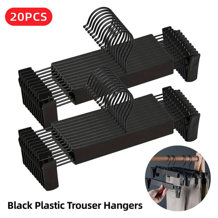 20pcs Black Plastic Pants Hanger Trousers Clips Durable Non Slip Clothes Hanger