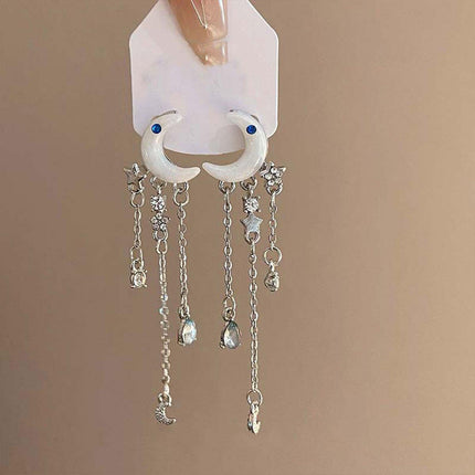 Elegant Moon Zircon Tassel Earrings For Women Exquisite Fashion Jewelry