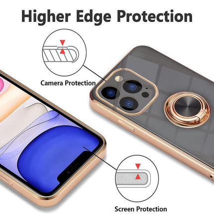 Light Cyan Luxury Shockproof Silicone Ring Case Stand Cover for iPhone 14 13 12 Pro Max - Aimall