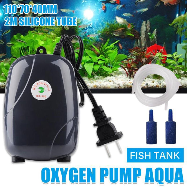 Oxygen Pump Aqua Fish Tank Aquarium Pond Air Bubble Disk Stone Aerator 2 Outlets - Aimall