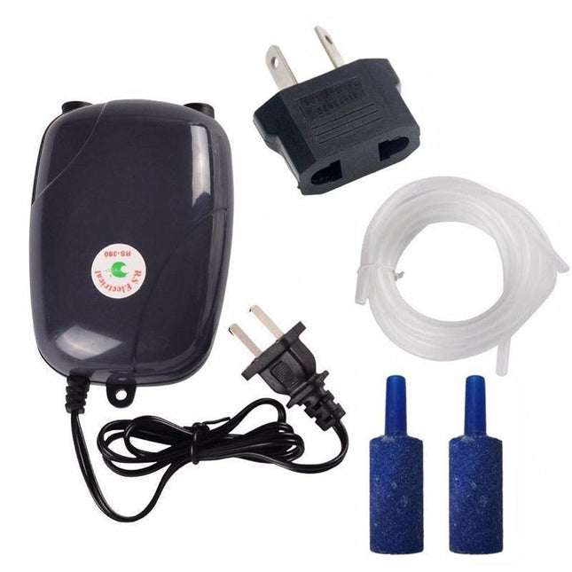 Oxygen Pump Aqua Fish Tank Aquarium Pond Air Bubble Disk Stone Aerator 2 Outlets - Aimall