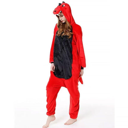 Dinosaur Cartoon Flannel Pajamas One Piece Fall Winter Homewear Sleepwear