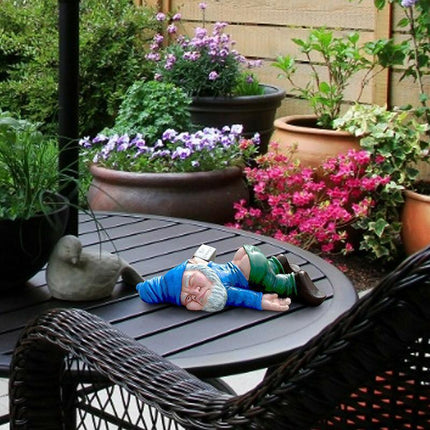 Funny Drunk Dwarf Garden Gnome Decor Yard Patio Ornament Rude Passed Out Statue - Aimall