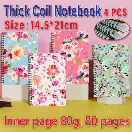 4pcs Loose Leaf Coil Thick Notebook Notepad Vintage Floral Journal Stationery