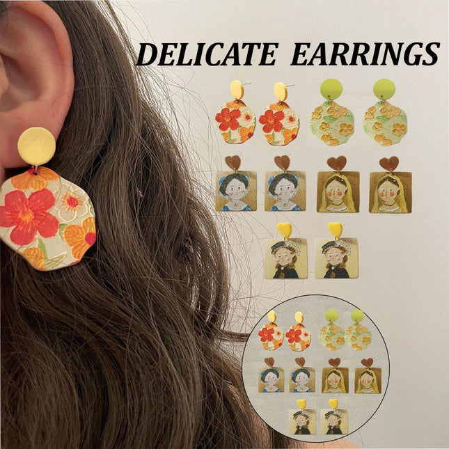 Cute Cartoon Oil Painting Acrylic Earrings Geometric Lace Fashion Jewelry Gift