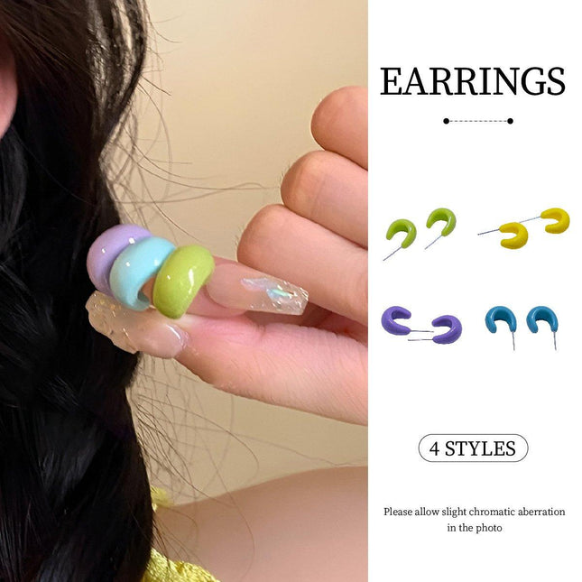Candy Colour Letter C Stud Earrings Minimalist Design Fashion Jewellery Women