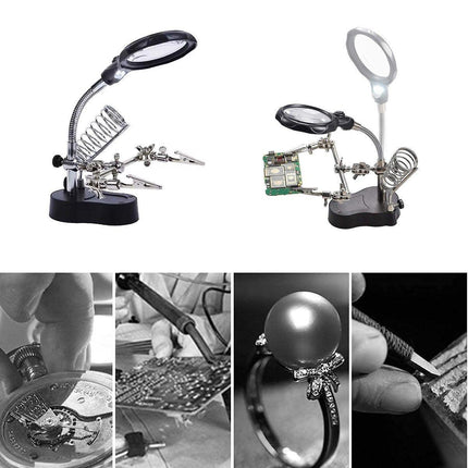 LED Magnifier Stand Holder Soldering Iron Tool Third Hand Helping Station