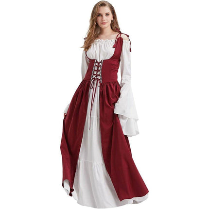 Halloween Costume Amazon Explosions European And American Square Collar Bundle Waist Medieval Renaissance Retro Dress