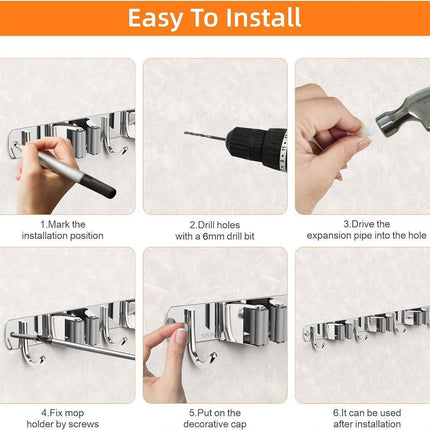 Punch-free Wall Mounted Mop Rack Nail-free Storage Rack Multi-use Mop Holder