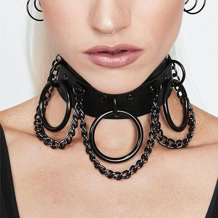 PU Leather Collar Necklace Lock Chain Necklace for Women Fashion Neck Sleeve