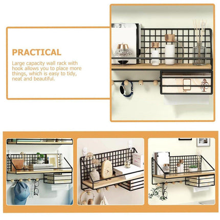 No-Punch Wall Mounted Iron Storage Rack Hanging Shelf for Home Organisation