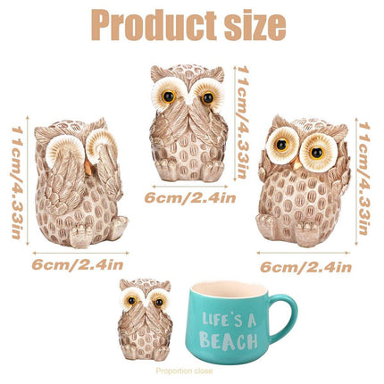 3pcs Resin Owl Ornaments Home Decor Figurines for Living Room Desktop Display
