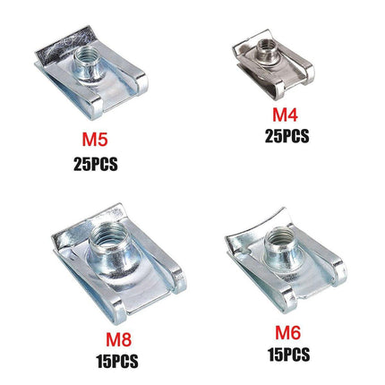 80pcs Stainless Steel M4 M5 M6 M8 Sheet Metal Nut Clips Fastener Assortment