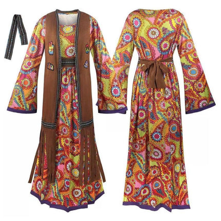 70 S Retro Disco Hippy Dress Hippie Costume Dress Primitive Tribal Goddess - Aimall