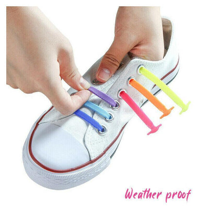No Tie Elastic Silicone Shoe Laces Shoelaces Sneakers Runners Child Adult Unisex 16PCS - Aimall
