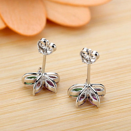 Colourful Petal Zircon Earrings Silver Ladies Wedding Party Christmas Gift - Aimall