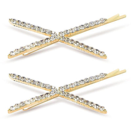 X Shaped Crystal Rhinestone Hair Clip Pin Barrette Hairpins Headwear Accessories - Aimall