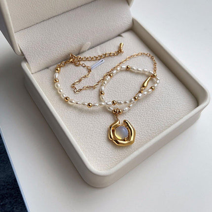 Vintage Moonstone and Pearl Necklace with Chain Fashion Jewelry Women and Girls